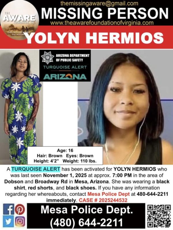 Mesa Community Launches Urgent Search for Missing 15-Year-Old Yolyn “Noniin” Hermios