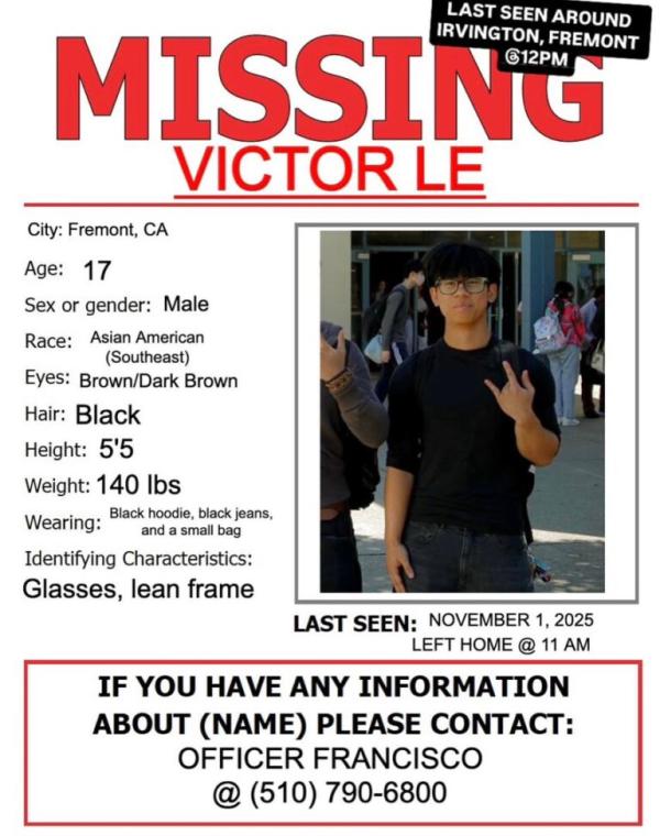 Fremont Authorities Seek Public Help to Locate Missing 17-Year-Old Victor Le